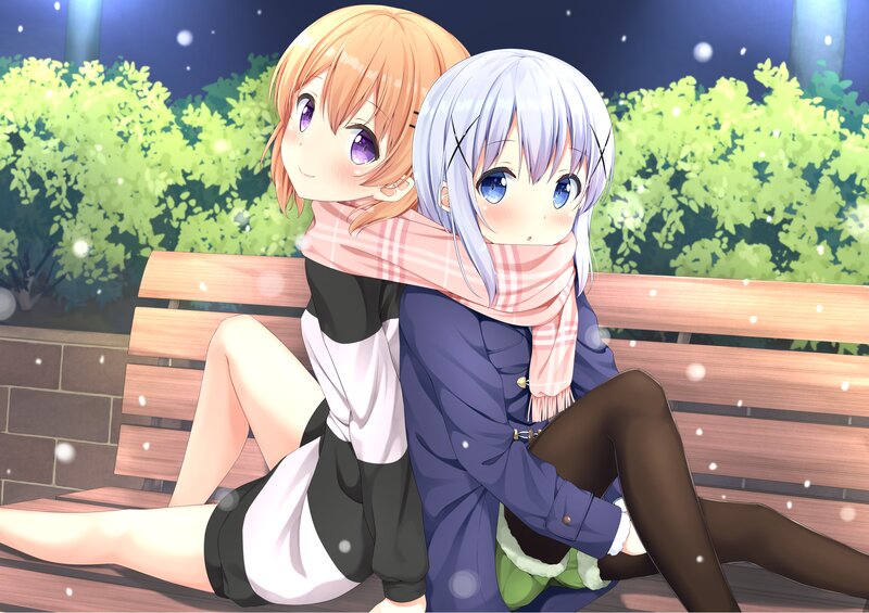 Two Girls on Bench — Blue, Calm