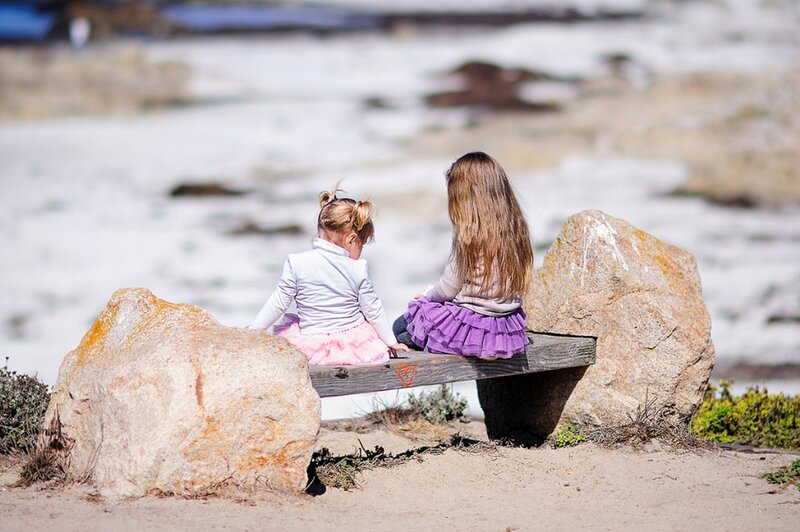 Two Girls on Bench — Brown