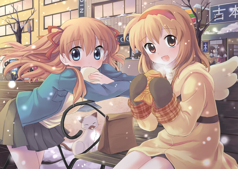 Two Girls on Bench — Orange