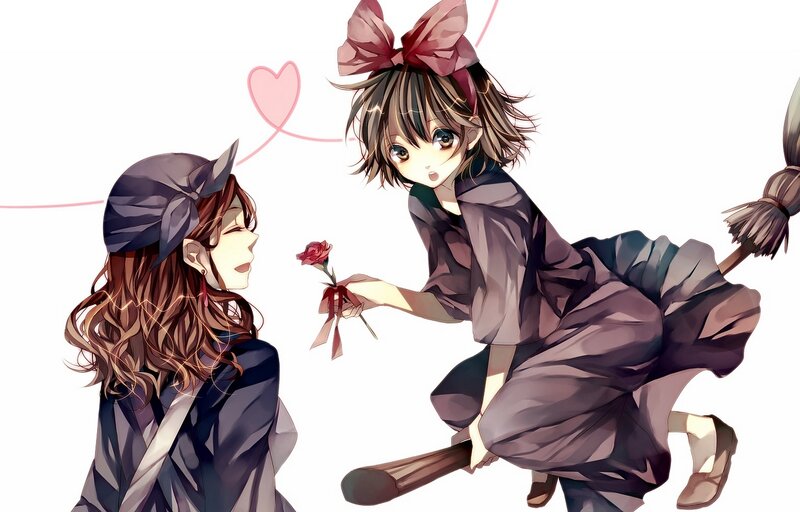 Two Girls on Broomsticks — Purple