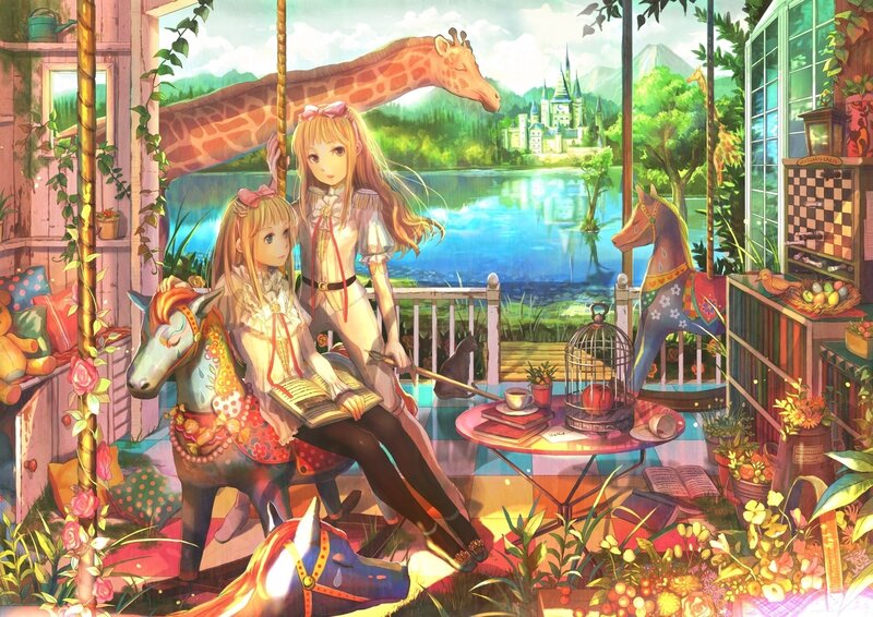 Two Girls on Carousel — Green