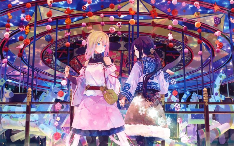 Two Girls on Carousel — Pink