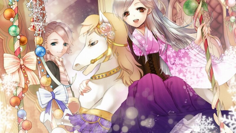 Two Girls on Carousel — Purple, Festive