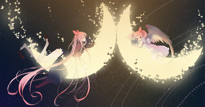 Two Girls on Crescent Moons
