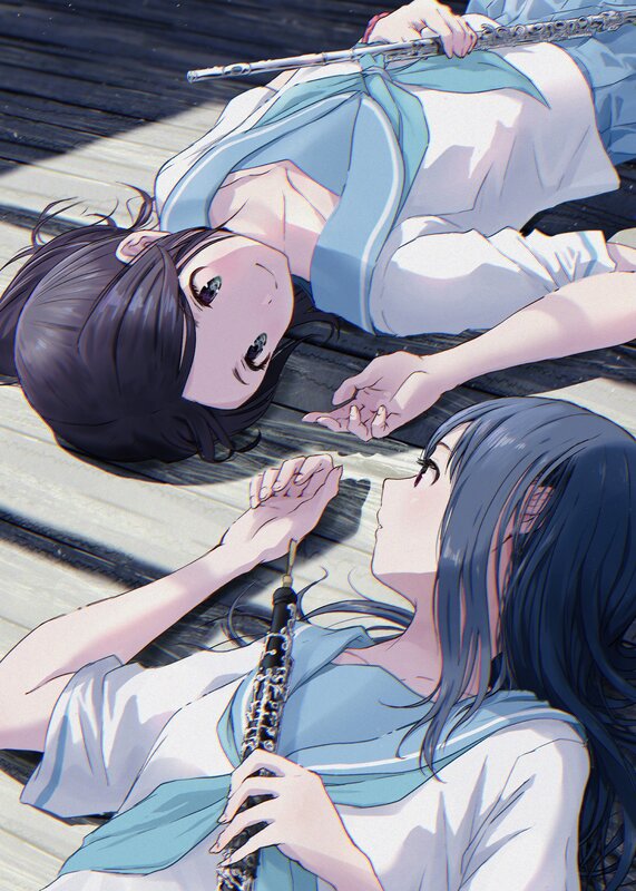 Two Girls on Dock — Blue, Calm