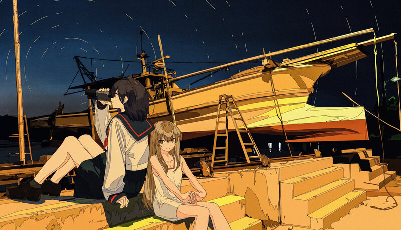Two Girls on Dock — Blue