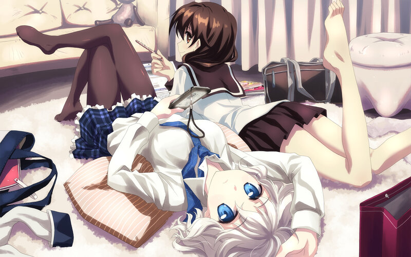 Two Girls on Floor — White, Relaxed