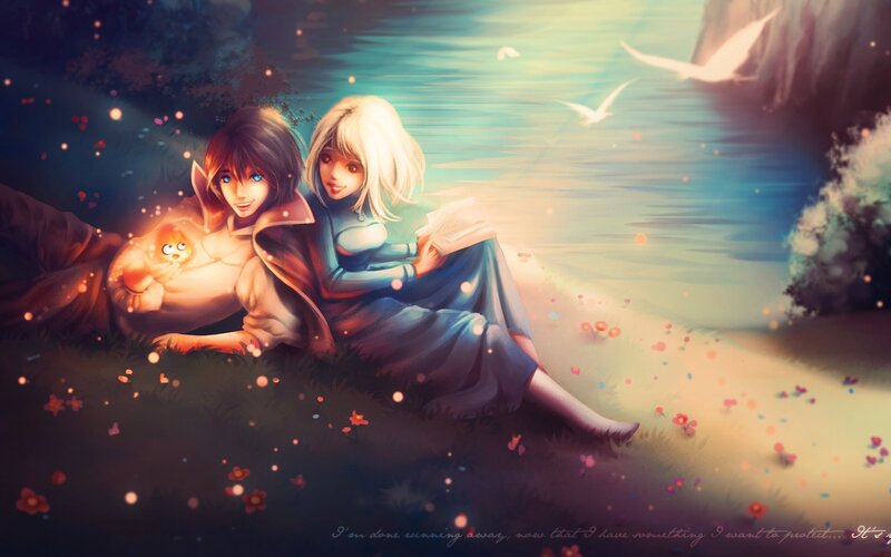 Two Girls on Grass — Blue