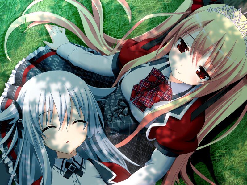 Two Girls on Grass — Green, Peaceful