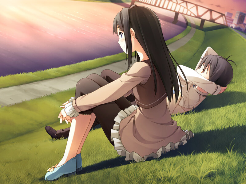 Two Girls on Grass — Green, Serene, Sunset