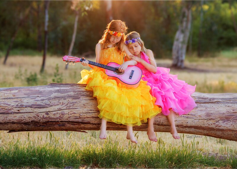 Two Girls on Log
