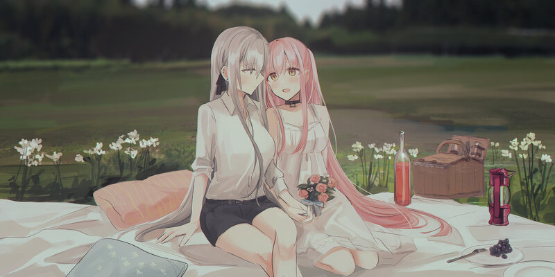 Two Girls on Picnic — White