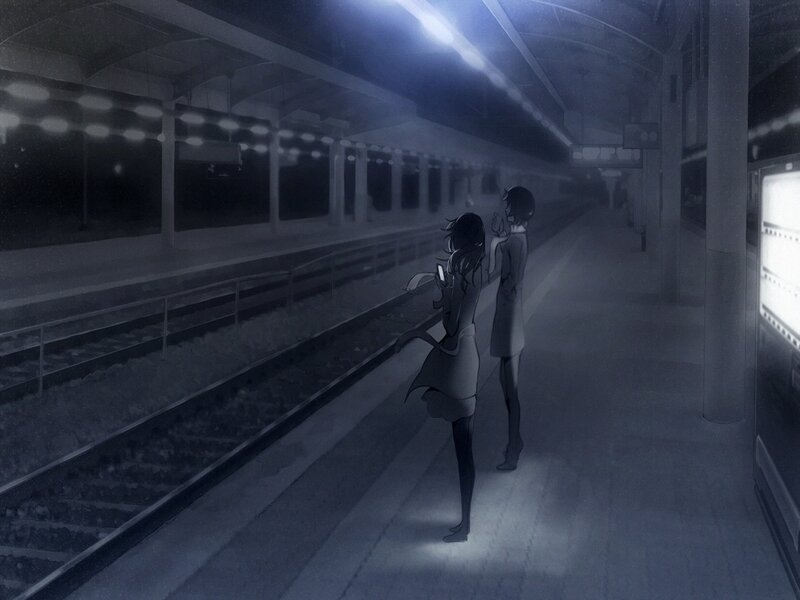 Two Girls on Platform — Blue