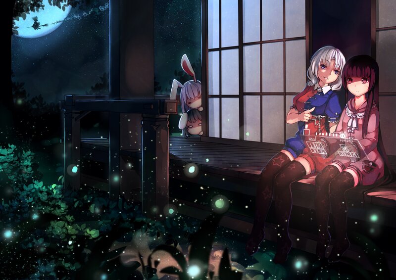 Two Girls on Porch — Dark Blue