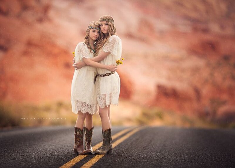 Two Girls on Road