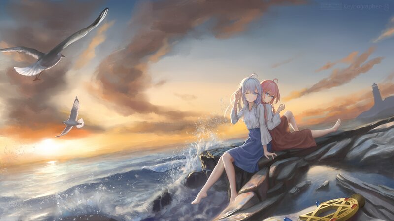 Two Girls on Rocks — Blue, Serene