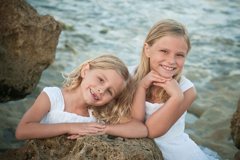 Two Girls on Rocks — White