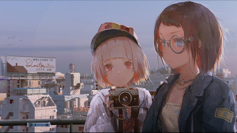 Two Girls on Rooftop — Blue, Calm