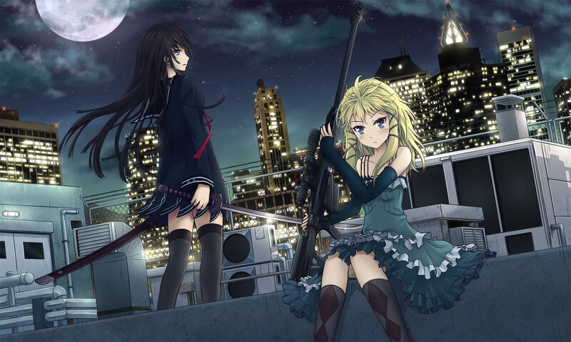 Two Girls on Rooftop — Blue, Dramatic