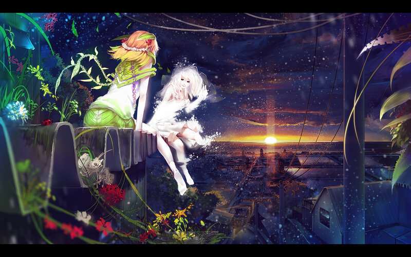 Two Girls on Rooftop — Blue, Serene