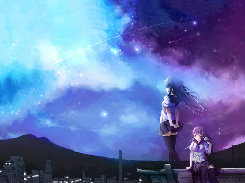 Two Girls on Rooftop — Blue