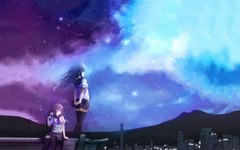 Two Girls on Rooftop — Purple, Serene