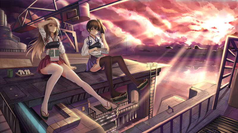Two Girls on Rooftop — Purple