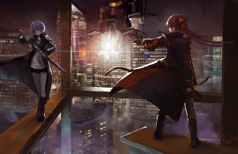 Two Girls on Rooftops — Purple