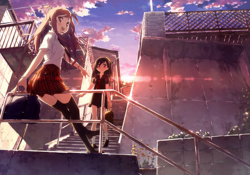 Two Girls on Stairs — Purple