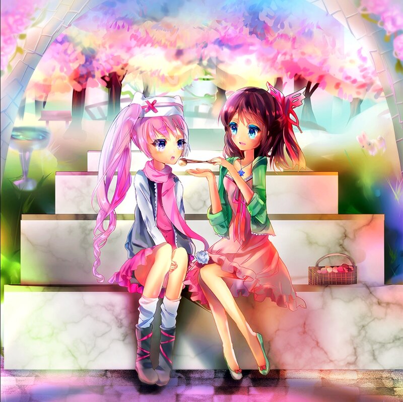 Two Girls on Steps — Pink