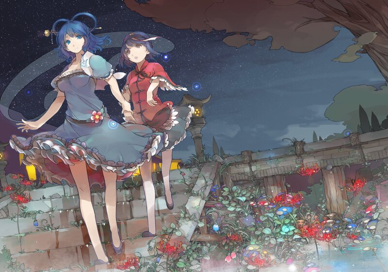 Two Girls on Stone Steps — Blue