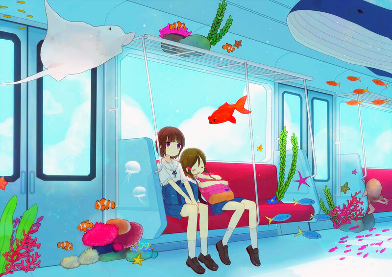 Two Girls on Subway — Blue
