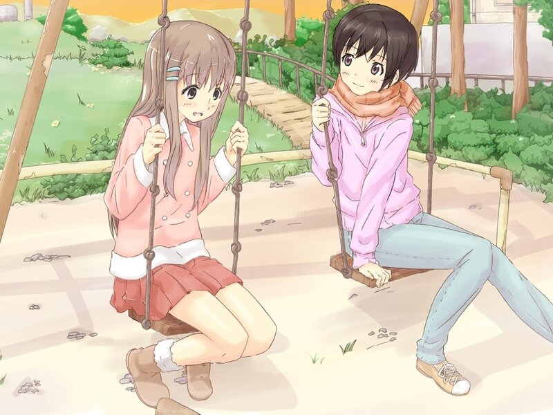 Two Girls on Swings — Pink, Calm