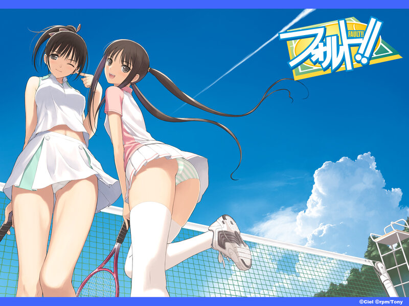 Two Girls on Tennis Court — Blue, Playful