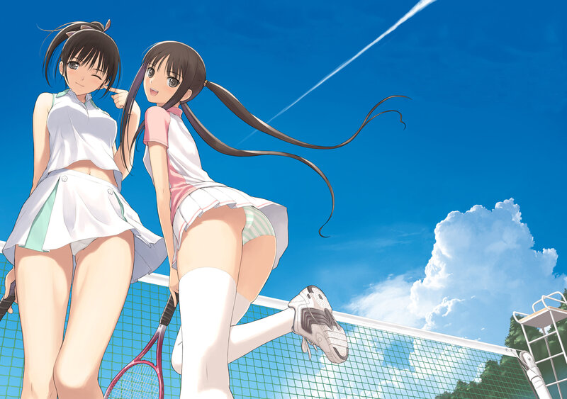 Two girls on tennis court