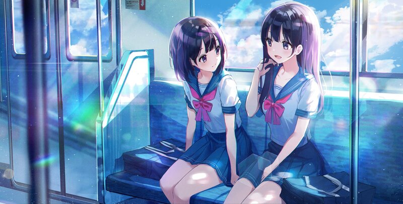 Two Girls on Train — Blue