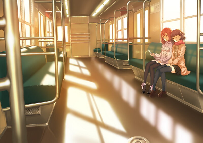 Two Girls on Train — Green, Serene