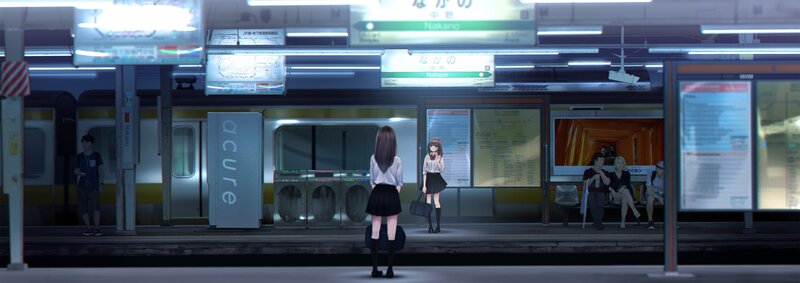 Two Girls on Train Platform