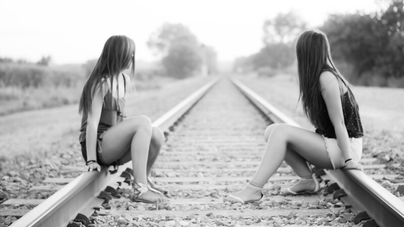 Two Girls on Train Tracks — Black