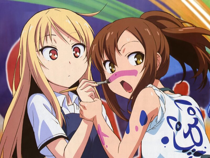 Two Girls Painting — Blue
