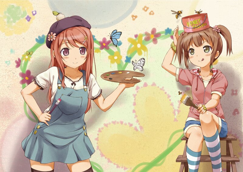 Two Girls Painting — Pink