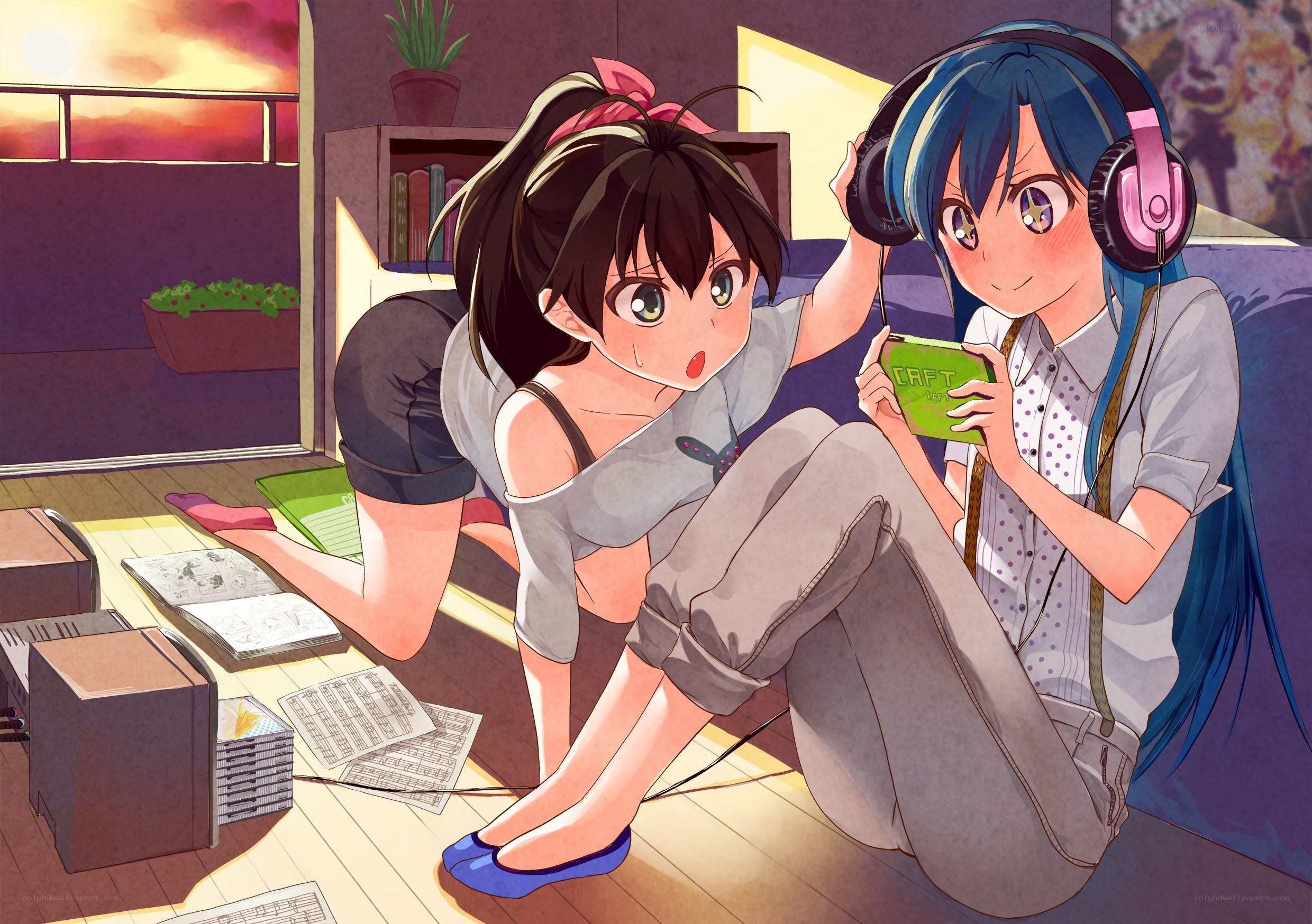 Two girls playing a game