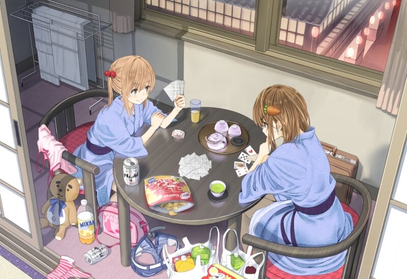 Two Girls Playing Cards