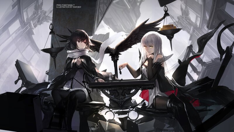 Two Girls Playing Chess — Black