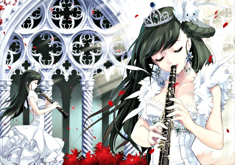 Two Girls Playing Clarinets — White