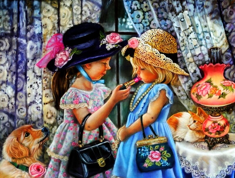 Two Girls Playing Dress-up — Blue