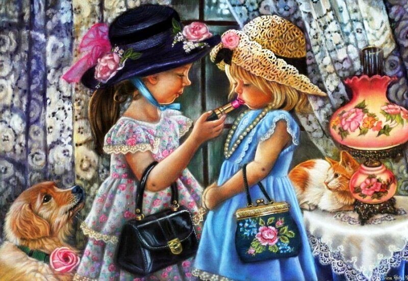 Two Girls Playing Dress-up
