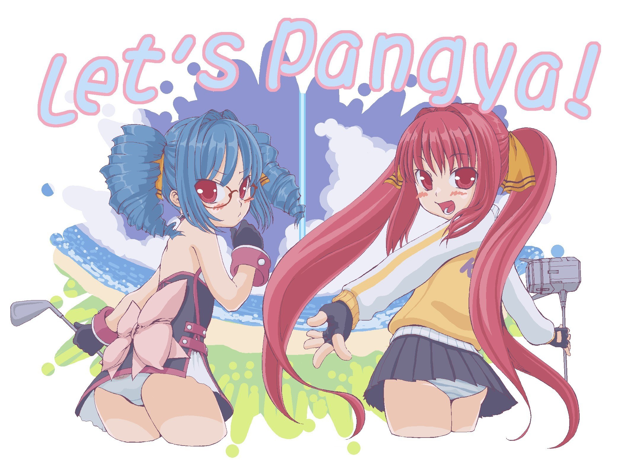 Two girls playing golf