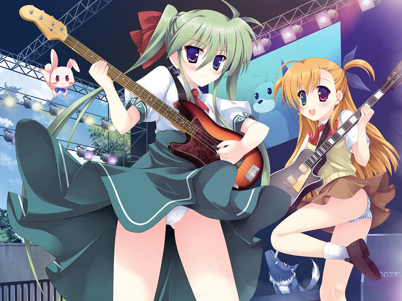Two Girls Playing Guitars — Green