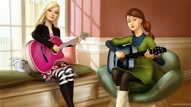 Two Girls Playing Guitars — Pink, Relaxed